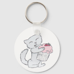 Aardbei Cupcake Kitten Sleutelhanger