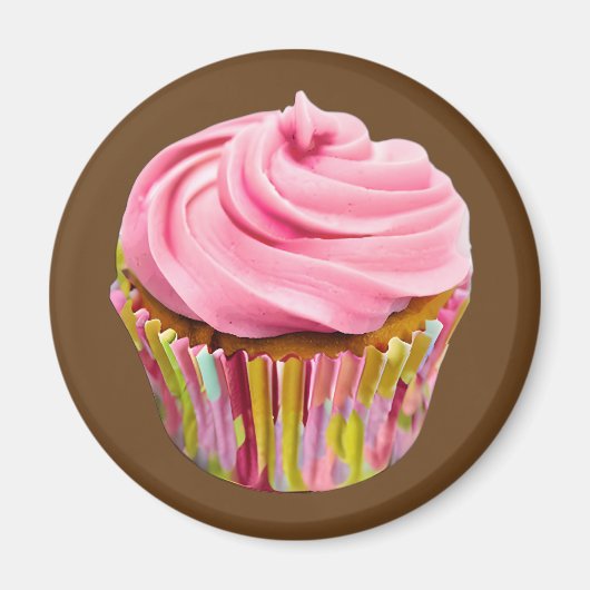 Aardbei Cupcake met roze vorst Magneet (Voorkant)
