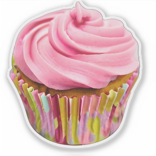 Aardbei Cupcake met roze vorst Sticker (Voorkant)