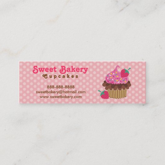 Aardbei Cupcake Mini Visitekaartjes Label (Voorkant)