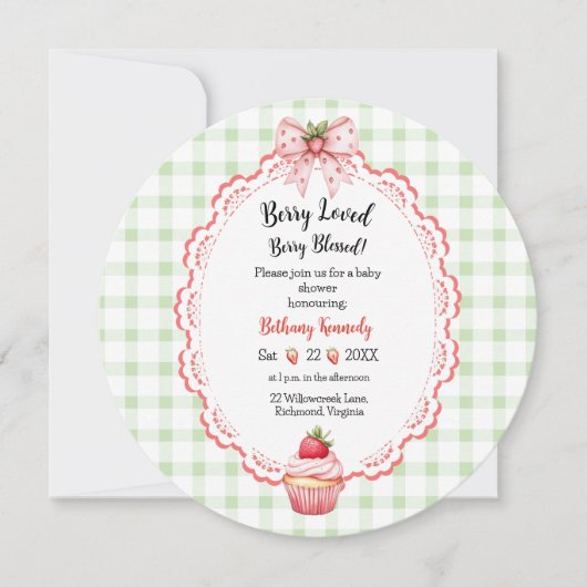 Aardbei Cupcake Ronde Baby shower Uitnodiging (Voorkant)