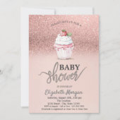 Aardbei Cupcake Roos Gouden Glitter Baby shower Kaart (Voorkant)