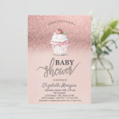 Aardbei Cupcake Roos Gouden Glitter Baby shower Kaart (Staand voorkant)