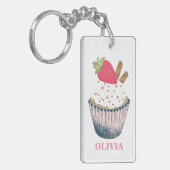 Aardbei Cupcake Sleutelhanger – Schattigee Roze Pa (Voorkant Links)