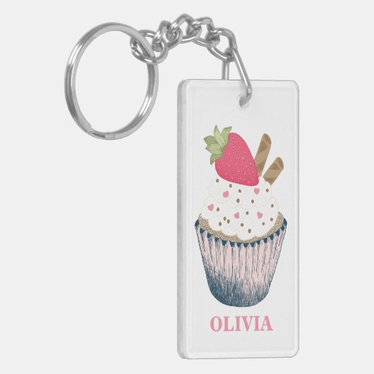 Aardbei Cupcake Sleutelhanger – Schattigee Roze Pa (Voorkant Links)