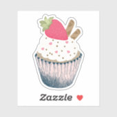 Aardbei Cupcake Sticker – Roze Hart Sprinkles (Vel)