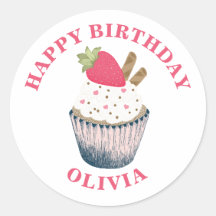 Aardbei Cupcake Sticker – Roze Hart Sprinkles