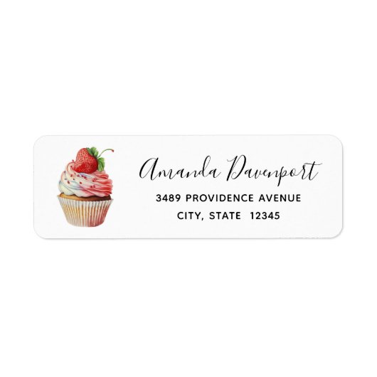 Aardbei Cupcake Sweet Dessert Adres Etiket (Voorkant)