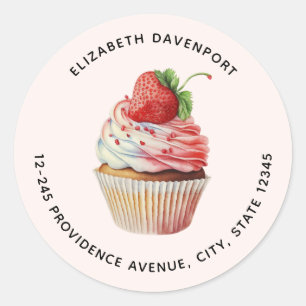 Aardbei Cupcake Sweet Dessert Adres Ronde Sticker