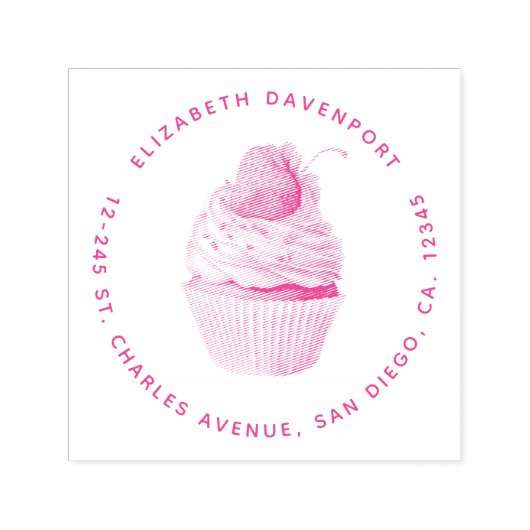 Aardbei Cupcake Sweet Dessert Adres Zelfinktende Stempel (Design)