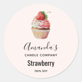 Aardbei Cupcake Sweet Dessert Candle Business Ronde Sticker