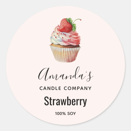 Aardbei Cupcake Sweet Dessert Candle Business Ronde Sticker (Voorkant)