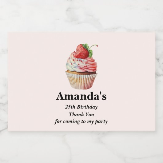 Aardbei Cupcake Sweet Dessert Event Dank u Sparkling Wijnetiket (Enkel label)