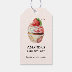 Aardbei Cupcake Sweet Dessert Verjaardag Cadeaulabel