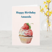 Aardbei Cupcake Sweet Dessert Verjaardag Kaart (Gele Bloem)