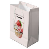 Aardbei Cupcake Sweet Dessert Verjaardag Medium Cadeauzakje (Achterkant Gekanteld)