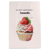 Aardbei Cupcake Sweet Dessert Verjaardag Medium Cadeauzakje (Voorkant)