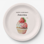 Aardbei Cupcake Sweet Dessert Verjaardag Papieren Bordje (Voorkant)