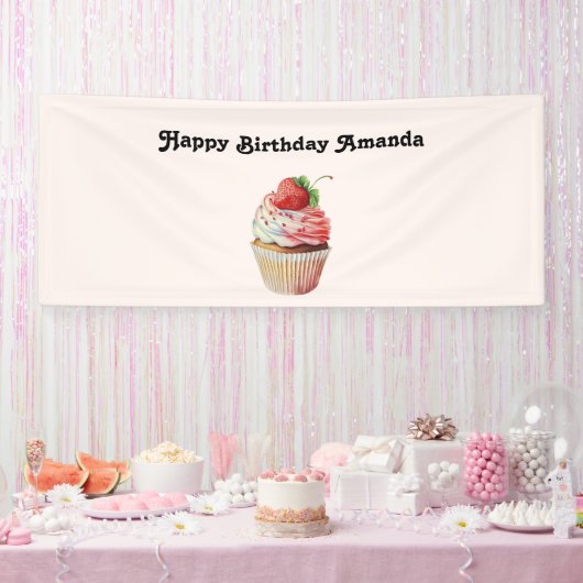 Aardbei Cupcake Sweet Dessert Verjaardag Spandoek (Feest)
