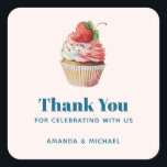 Aardbei Cupcake Sweet Dessert Wedding Dank u Vierkante Sticker<br><div class="desc">Dank u stickers met een lekkere illustratie met een heerlijk uitziende cupcake. Witte room en een grote aardbei sieren deze lekkere zoete traktatie.</div>