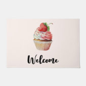 Aardbei Cupcake Sweet Dessert Welkom Deurmat (Voorkant)