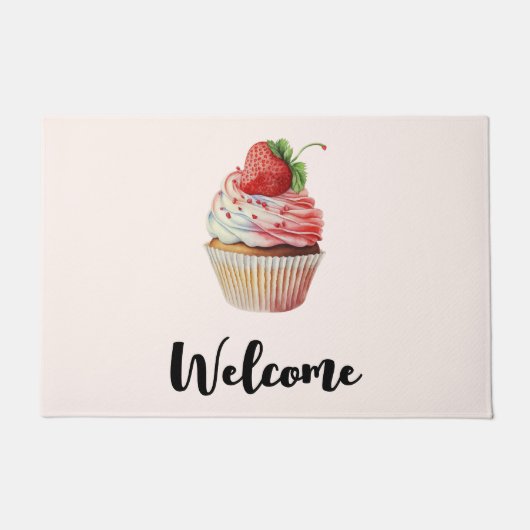Aardbei Cupcake Sweet Dessert Welkom Deurmat (Voorkant)