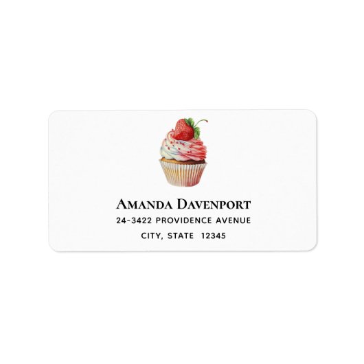 Aardbei Cupcake Sweet Desserts Adres Etiket (Voorkant)