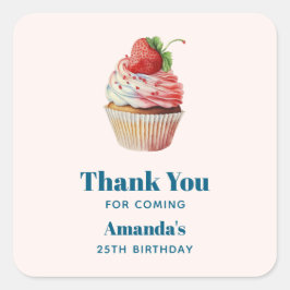 Aardbei Cupcake Sweet Verjaardag Dank u Vierkante Sticker