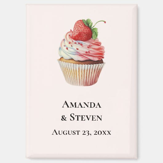Aardbei Cupcake Sweet Wedding Save the Date Magneet (Voorkant)