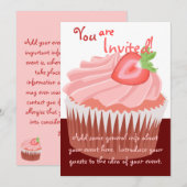 Aardbei Cupcake Uitnodiging (Voorkant / Achterkant)