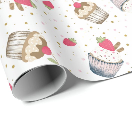 Aardbei Cupcake Verjaardag Wrapping Paper - Schatt Cadeaupapier (Rol Hoek)