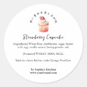 Aardbei Cupcake Waterverf Ingrediënt Ronde Sticker (Voorkant)