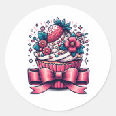 Aardbei Cupcake Whimsical Ronde Sticker (Voorkant)