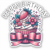 Aardbei Cupcake Whimsical Sticker (Voorkant)