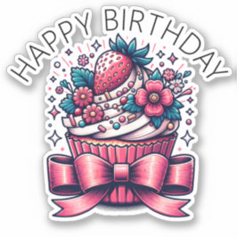 Aardbei Cupcake Whimsical Sticker