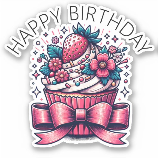 Aardbei Cupcake Whimsical Sticker (Voorkant)