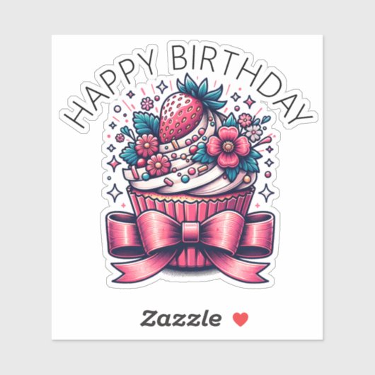 Aardbei Cupcake Whimsical Sticker (Vel)