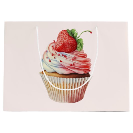 Aardbei Cupcake Zoete Dessert Groot Cadeauzakje (Voorkant)