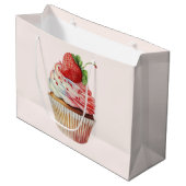 Aardbei Cupcake Zoete Dessert Groot Cadeauzakje (Voorkant Gekanteld)