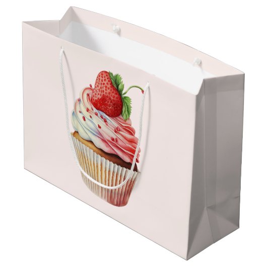 Aardbei Cupcake Zoete Dessert Groot Cadeauzakje (Achterkant Gekanteld)