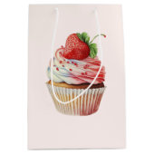 Aardbei Cupcake Zoete Dessert Medium Cadeauzakje (Voorkant)