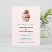 Aardbei Cupcake Zoete Dessert Trouwfeest Kaart (Staand voorkant)
