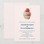 Aardbei Cupcake Zoete Dessert Trouwfeest Kaart (Voorkant / Achterkant)