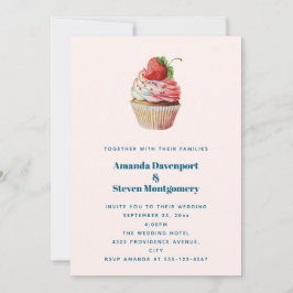 Aardbei Cupcake Zoete Dessert Trouwfeest Kaart