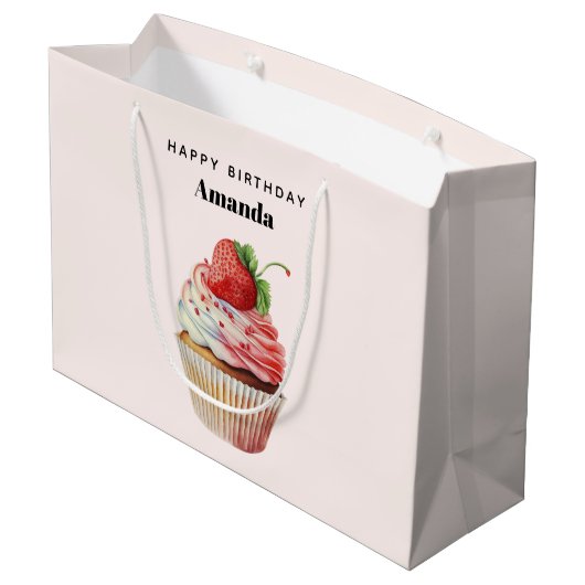 Aardbei Cupcake Zoete Dessert Verjaardag Groot Cadeauzakje (Achterkant Gekanteld)