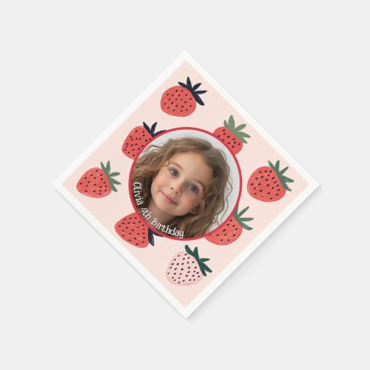 Aardbei Custom foto en naam Paper Bord Servet (Hoek)