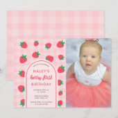 Aardbei Cute Berry Eerste 1e Verjaardag Foto Kaart (Voorkant / Achterkant)