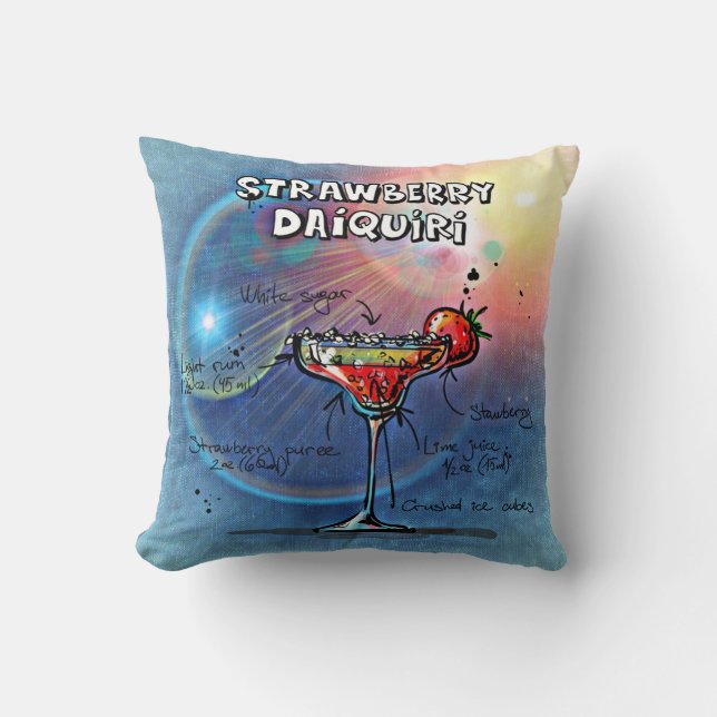 Aardbei Daiquiri (#10 van 12 Drink Recipe Set) Kussen (Voorkant)