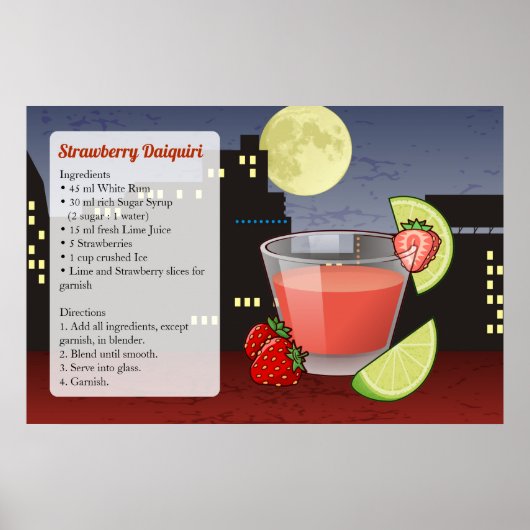 Aardbei Daiquiri Cocktail Recept Poster (Voorkant)