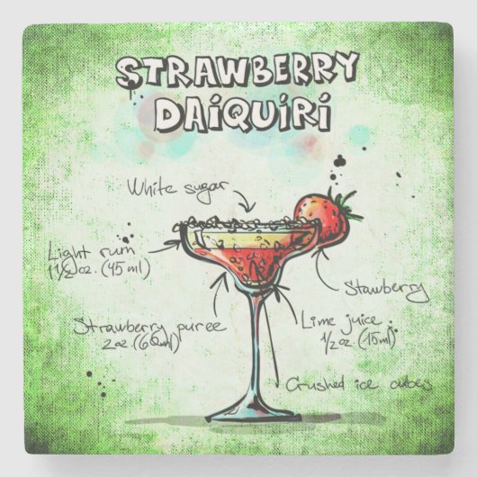 Aardbei Daiquiri Drink Recipe Stenen Onderzetter (Voorkant)
